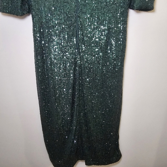 Calvin Klein Green Sequin V-Neck Midi Sheath Dress 3/4 Sleeve Size 14 - Picture 12 of 14
